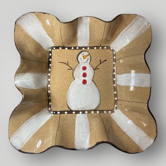 Christmas Large Square Serving Bowl - Snowman Speckle - Heartfelt Traditions Pottery