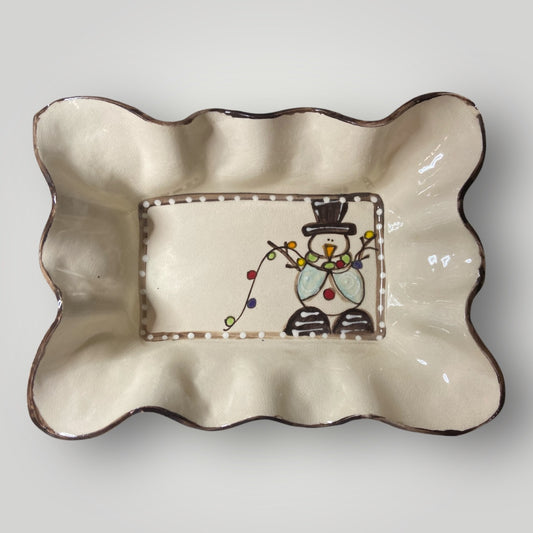Christmas Medium Baking Dish - Snowman Lights - Heartfelt Traditions Pottery