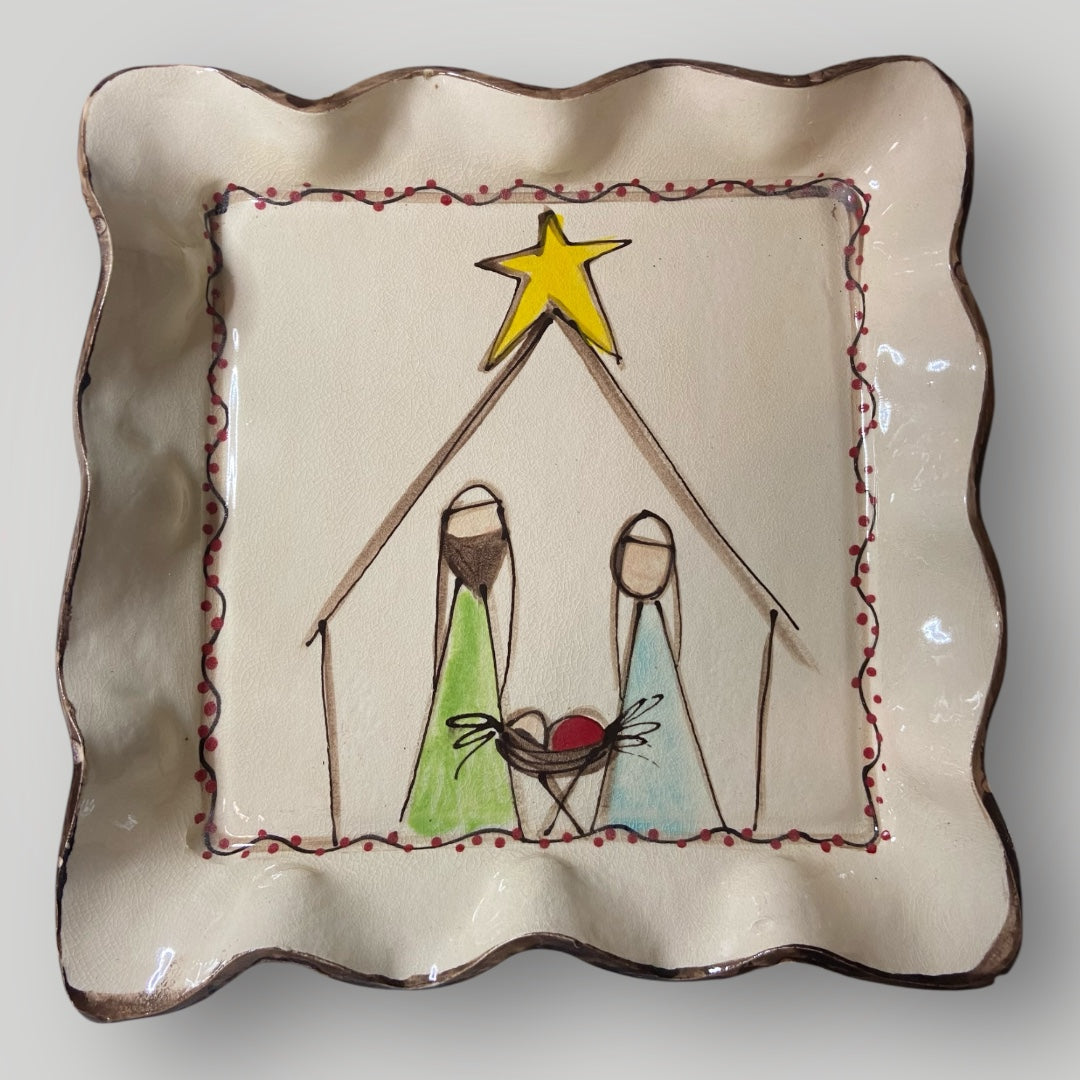 Christmas Medium Square Tray - Nativity - Heartfelt Traditions Pottery