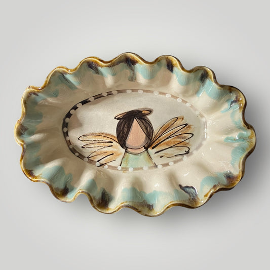 Christmas Oval Ruffle Serving Bowl - Angel - Heartfelt Traditions Pottery