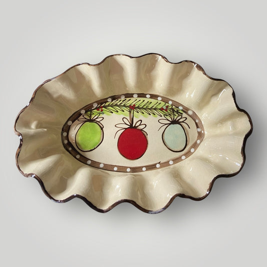 Christmas Oval Ruffle Serving Bowl - Ornaments - Heartfelt Traditions Pottery