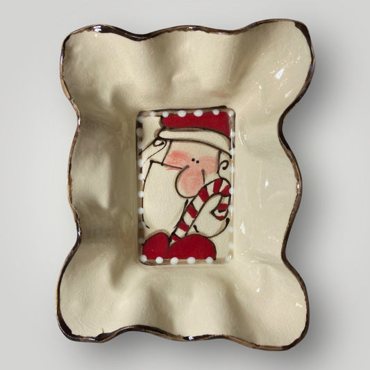 Christmas Rectangle Candy Dish - Santa Candy Cane - Heartfelt Traditions Pottery