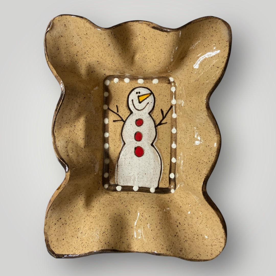 Christmas Rectangle Candy Dish - Snowman Speckle - Heartfelt Traditions Pottery