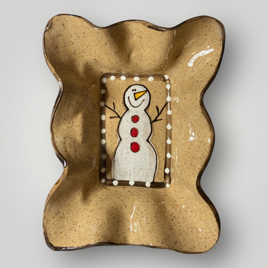 Christmas Rectangle Candy Dish - Snowman Speckle - Heartfelt Traditions Pottery