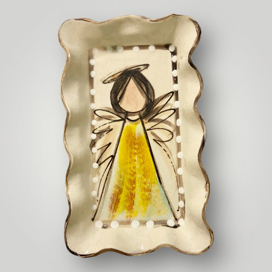 Christmas Rectangle Ruffle Tray - Angel Yellow Gown - Heartfelt Traditions Pottery