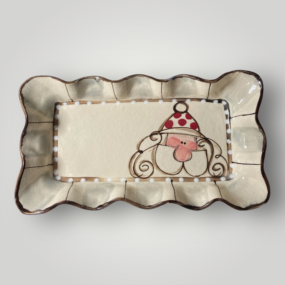 Christmas Rectangle Ruffle Tray - Large - Santa Polka Dots - Heartfelt Traditions Pottery