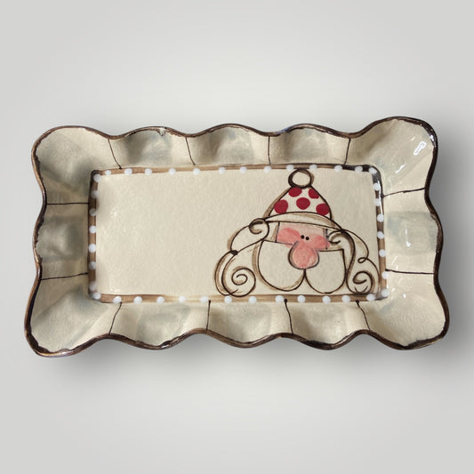 Christmas Rectangle Ruffle Tray - Large - Santa Polka Dots - Heartfelt Traditions Pottery