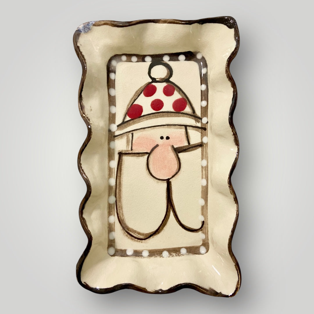 Christmas Rectangle Ruffle Tray - Santa Polka Dots - Heartfelt Traditions Pottery