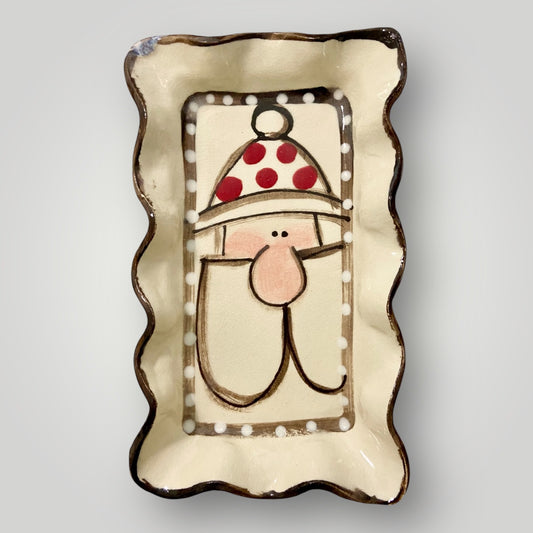 Christmas Rectangle Ruffle Tray - Santa Polka Dots - Heartfelt Traditions Pottery