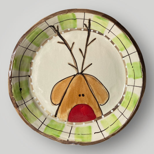 Christmas Round Plate - Reindeer - Heartfelt Traditions Pottery