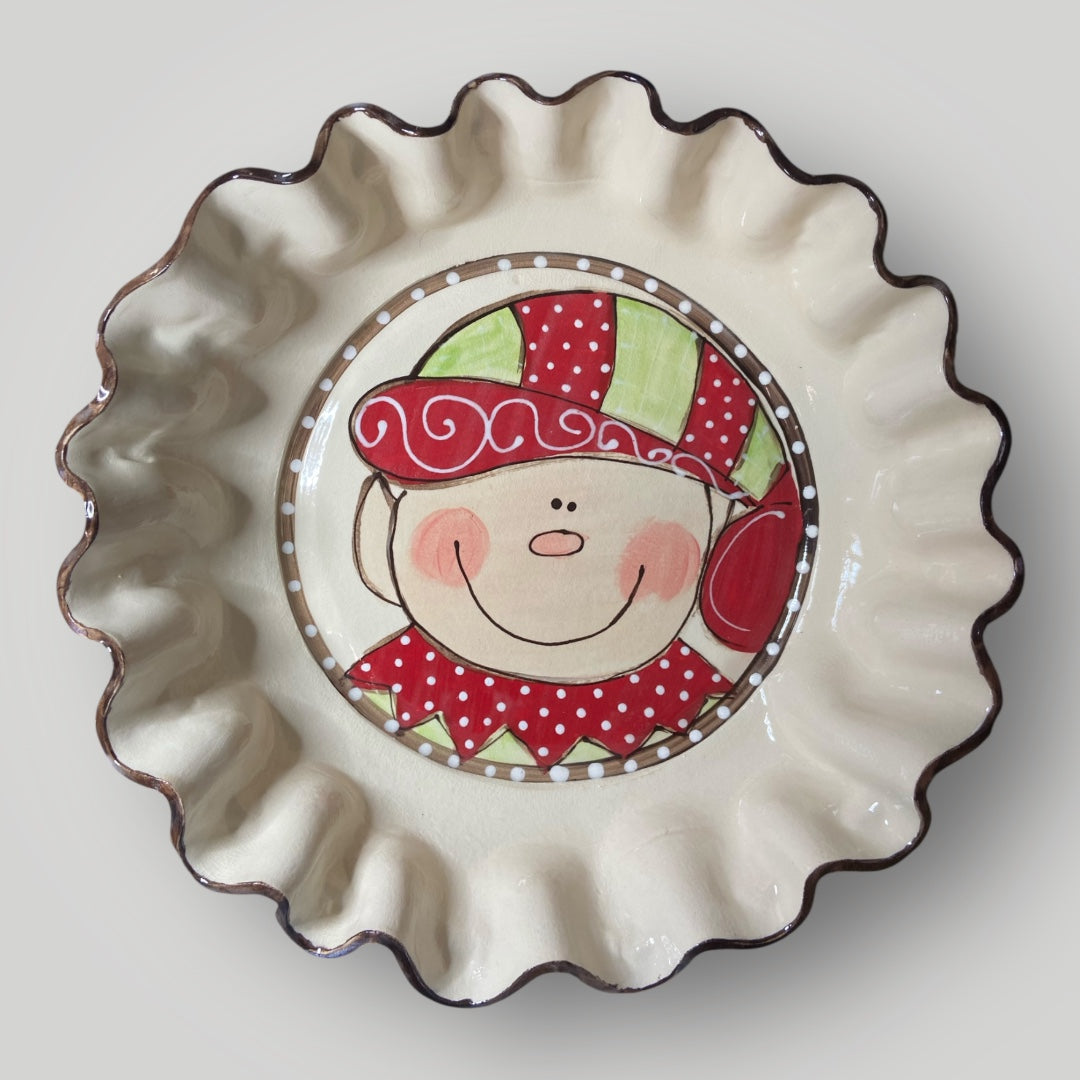 Christmas Round Serving Bowl - Elf - Heartfelt Traditions Pottery