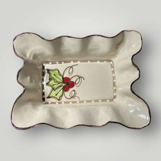 Christmas Small Baking Dish - Holly Berries - Heartfelt Traditions Pottery