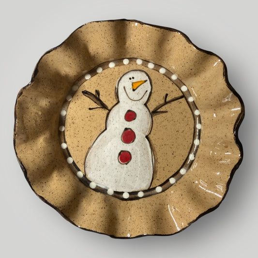 Christmas Small Round Dish - Snowman Speckle - Heartfelt Traditions Pottery