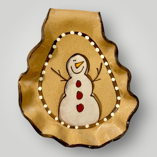 Christmas Spoon Rest - Snowman Speckle - Heartfelt Traditions Pottery