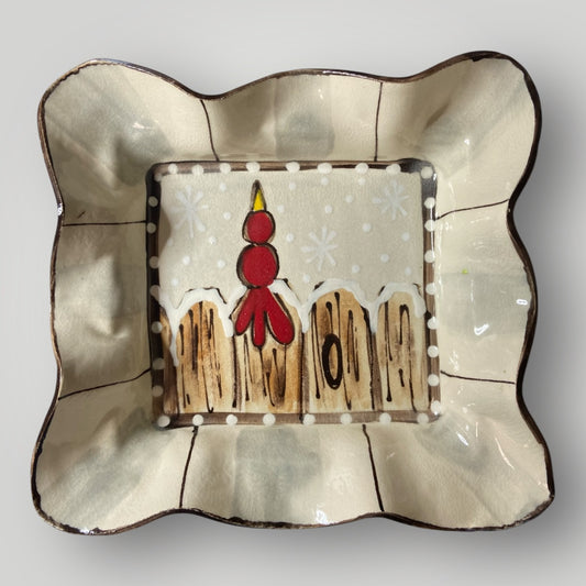 Christmas Square Ruffle Bowl - Cardinal - Heartfelt Traditions Pottery