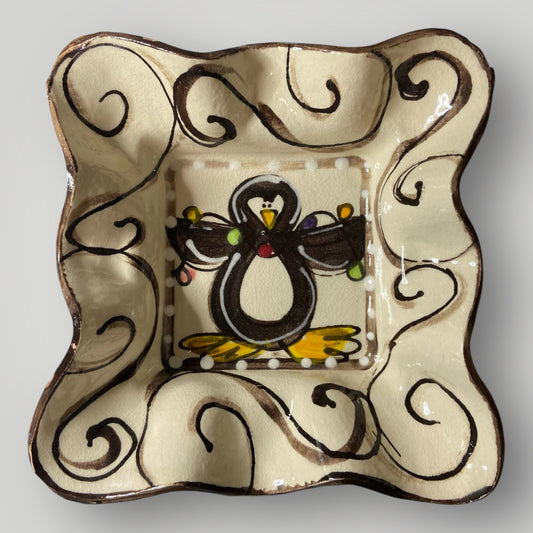 Christmas Square Ruffle Bowl - Penguin - Heartfelt Traditions Pottery
