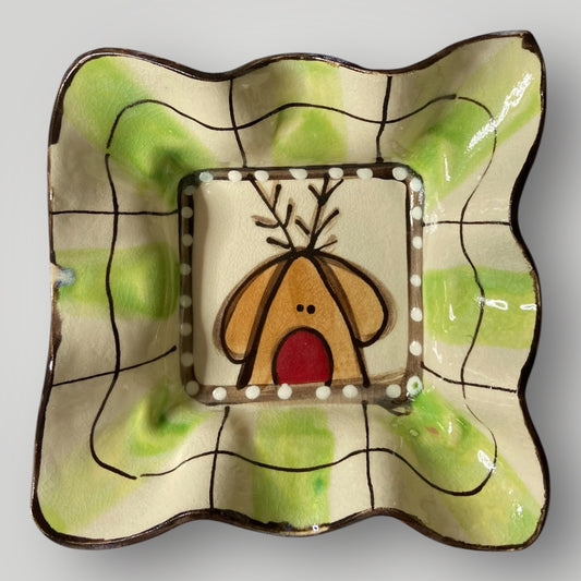 Christmas Square Ruffle Bowl - Reindeer - Heartfelt Traditions Pottery