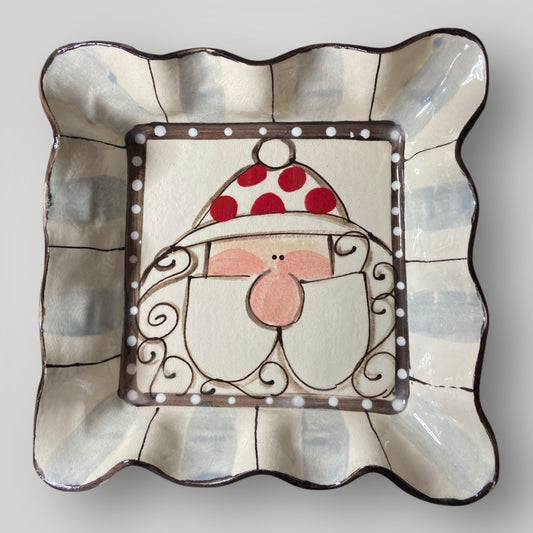 Christmas Square Ruffle Bowl - Santa with Polka Dots - Heartfelt Traditions Pottery