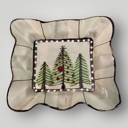 Christmas Square Ruffle Bowl - Tree Trio - Heartfelt Traditions Pottery
