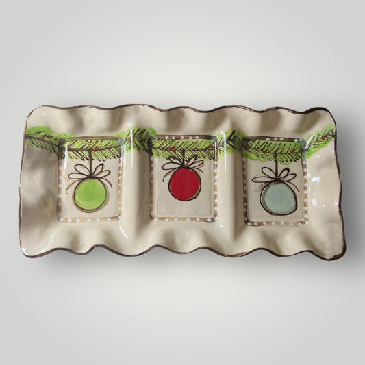 Christmas Triple Divided Tray Large - Ornaments - Heartfelt Traditions Pottery