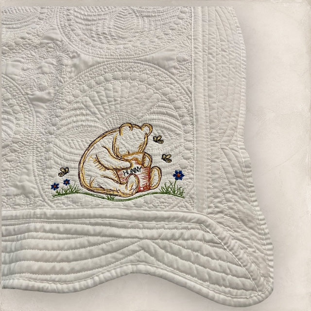 Classic Pooh - Hunny Bear and Bees Heirloom Quilt Set in Blue - (3 pcs)