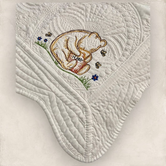 Classic Pooh - Hunny Bear and Bees Heirloom Quilt Set in Blue - (3 pcs)