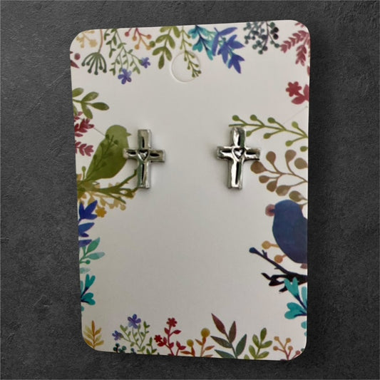 Cross Stud Earrings - Pewter - JER818