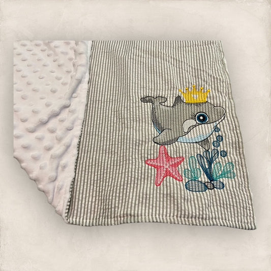 Crowned Orca Minky Blanket - Gray