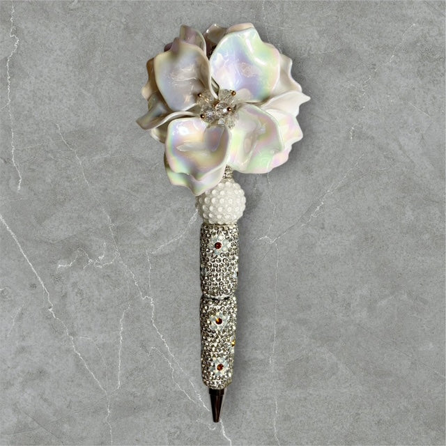 Crystal Blossom beaded pen with crystal?tone beads and floral accents