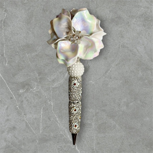 Crystal Blossom beaded pen with crystal?tone beads and floral accents