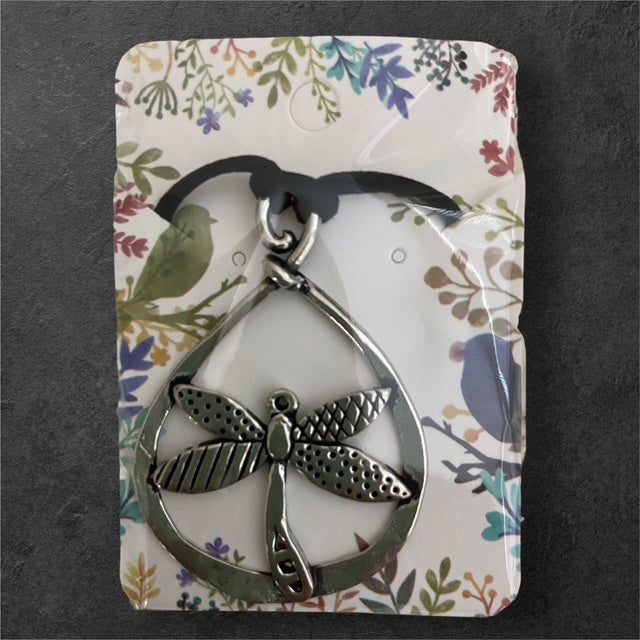 Dragonfly Hoop Suede Cord Necklace - Pewter - JNL-74