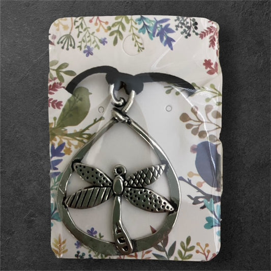 Dragonfly Hoop Suede Cord Necklace - Pewter - JNL-74