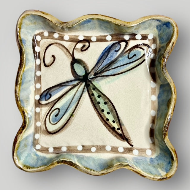 Dragonfly #2 Square Ruffle Tray - Heartfelt Traditions Pottery