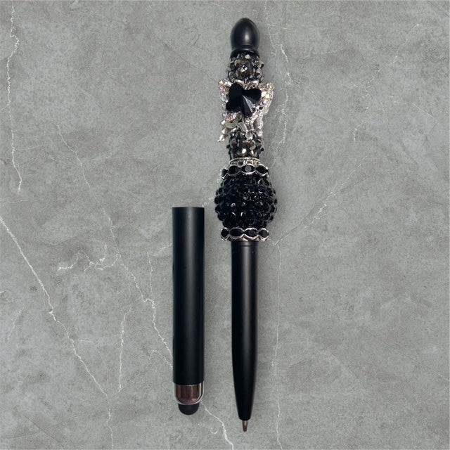 Elegant Beaded Stylus Pen - Black & Silver