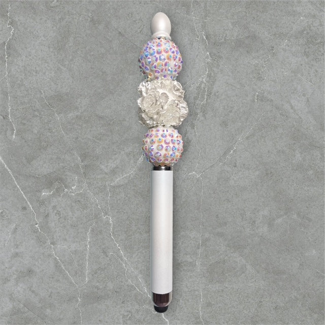Elegant Beaded Stylus Pen - Classic White