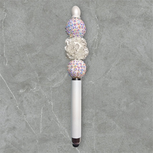 Elegant Beaded Stylus Pen - Classic White