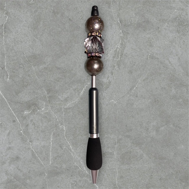 Finger Grip Beaded Pen - Gunmetal Gray