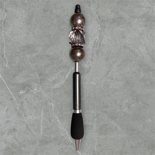 Finger Grip Beaded Pen - Gunmetal Gray