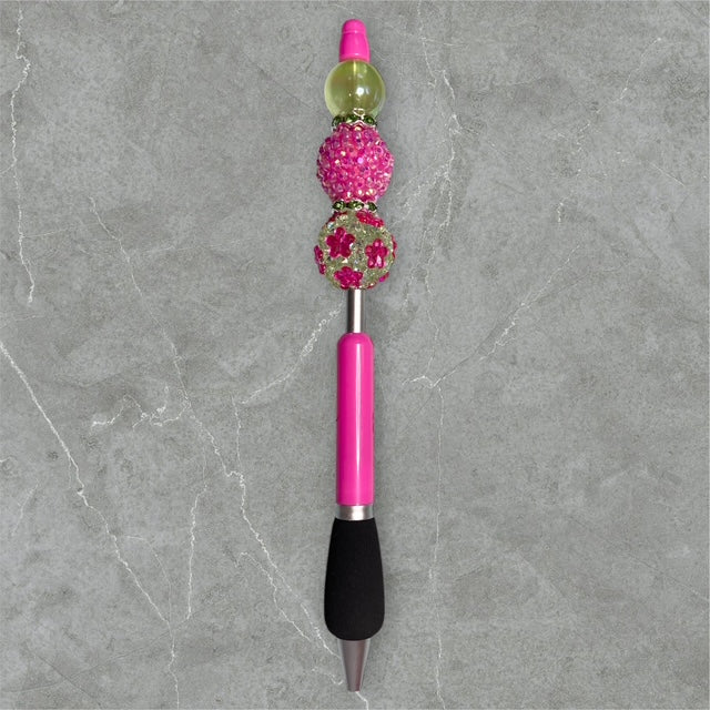 Finger Grip Beaded Pen - Hot Pink