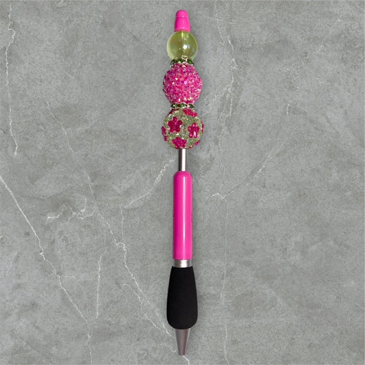 Finger Grip Beaded Pen - Hot Pink