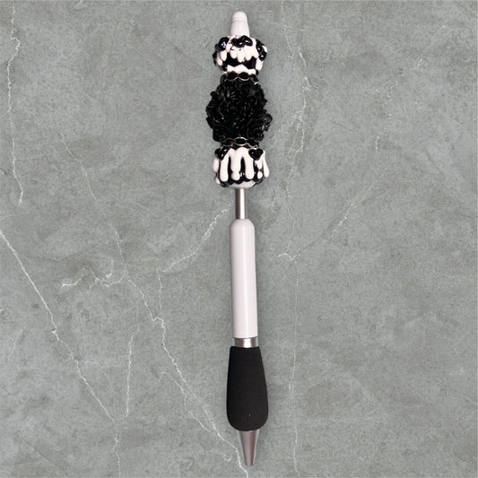 Finger Grip Beaded Pen - White