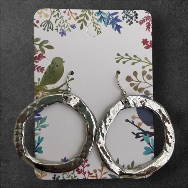 Flat Hoop Earrings - Pewter - JER-122