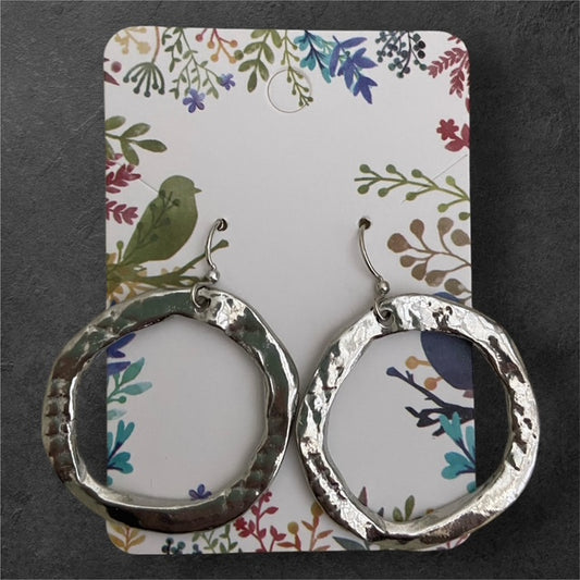 Flat Hoop Earrings - Pewter - JER-122