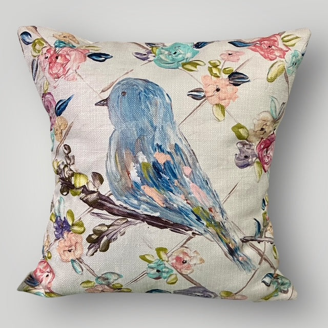 Floral Bluebird with Trellis Throw Pillow