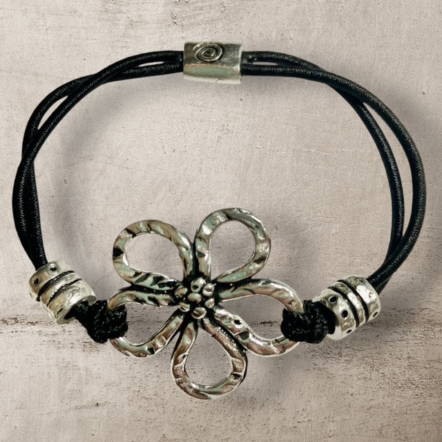 Flower Stretch Bracelet - Pewter -  EB1
