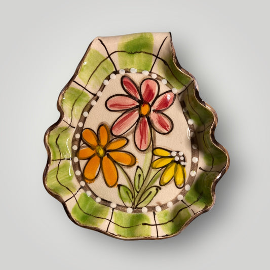 Flower Trio in Plaid Spoon Rest - Heartfelt Traditions Pottery