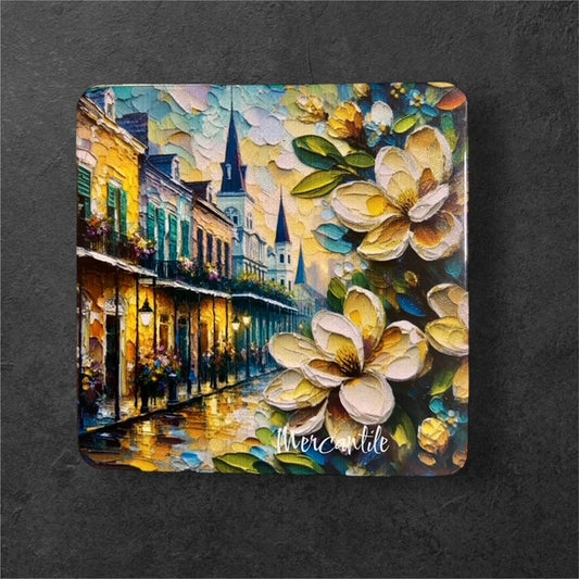 French Quarter Scene with Magnolias - Magnet