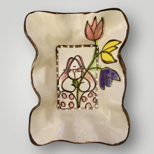 Friendship Bowl - Bunny Holding Tulip Trio #2 - Heartfelt Traditions Pottery