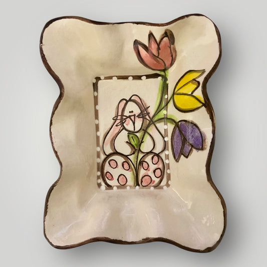Friendship Bowl - Bunny Holding Tulip Trio #3 - Heartfelt Traditions Pottery