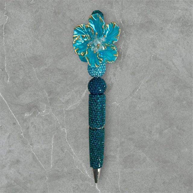 Gilded Teal Bloom - Beaded Pen